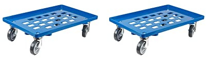 SparSet 2x Transportroller für Euroboxen 60x40cm mit Gummiräder blau | Gitter/Rasterdeck | 2 Lenkrollen & 2 Bockrollen | Traglast 300kg | Kistenroller Logistikroller Rollwagen Profi-Fahrgestell