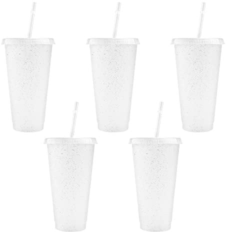 Reusable Plastic Cup 5 Pcs Drinkware Tumblers Coloured Acrylic Cups Tumblers with Lids and Straws Plastic Bulk Iced Plastic Cold Water Tumblers Iced Coffee Cups Travel Mug Party Tumbler