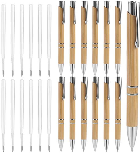 Cobee Bamboo Kugelschreiber und Minen Set, 12 Stück 1,0 mm Druckkugelschreiber mit 12 Stück schwarzen Tintenminen Naturbambus-Stift Nachhaltiger Tintenroller Schule Bürobedarf