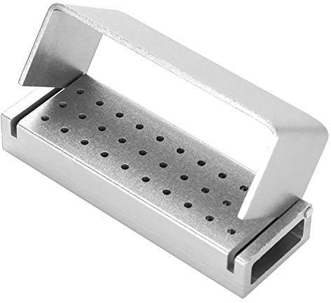 30-Loch-Aluminium-Desinfektionsbox-Etui Kreisbogenkante Dental Burs Burs Block Holder Autoklavierbares Zahnarztwerkzeug Für Dentalbohrer(Silber)