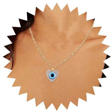 Yienate Kristall Böser Blick Anhänger Halskette Gothic Blau Talisman Auge Anhänger Halskette Türkischer Böser Blick Glück Schutz Halskette Herz Strass Auge Halskette Schmuck Für Frauen Und Mädchen