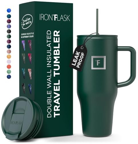 1.2L Insulated Tumbler with Straw Lid and Handle - Cold 20hrs & Hot 5hrs Drinks - Double-Walled Stainless Steel Leakproof Travel Mug - Cupholder Friendly Thermal Cup Coffee Flask
