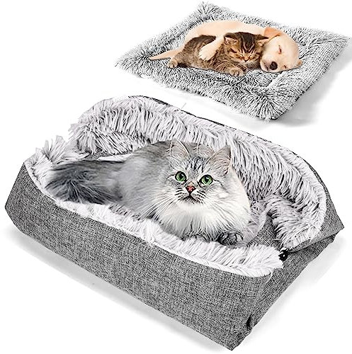 Zaleonline Lit Tapis Lavable Oreiller Doux pour Chat 2 en 1 Lit Panier Confortable Adapté aux Chats et Chiots 60cm * 50cm,Gris