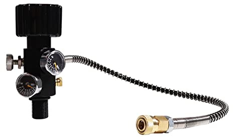 Hopbucan M18X1.5 PCP Tank Dual Gauge Charging Valve Air Fill Station Gas Cylinder Refill Adapter 6000Psi with 50cm Hose,Black