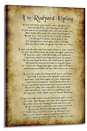 TeDe If by Rudyard Kipling Pergament-Stil, Ginny Gaura, dekoratives Gemälde, Druck, Leinwand, Wandkunst, Wohnzimmer, Schlafzimmer, Poster, Gemälde, 60 x 90 cm, Rahmenstil