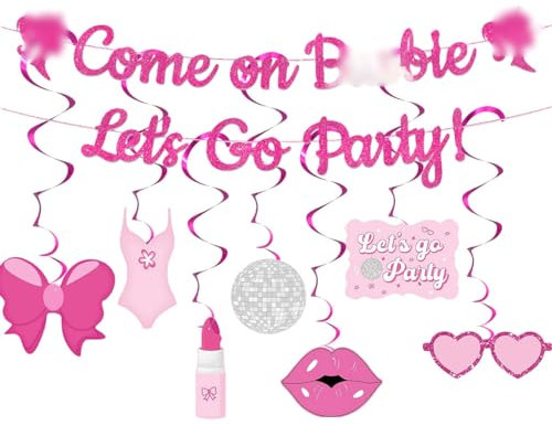 Tomicy Rosa Geburtstagsdeko Mädchen 15 PCS Princess Makeup Birthday Decorations Princess Party deko Set Kindergeburtstag Deko Rosa Einschulung Mädchen Pink Girl Banner Spiralanhänger Charm
