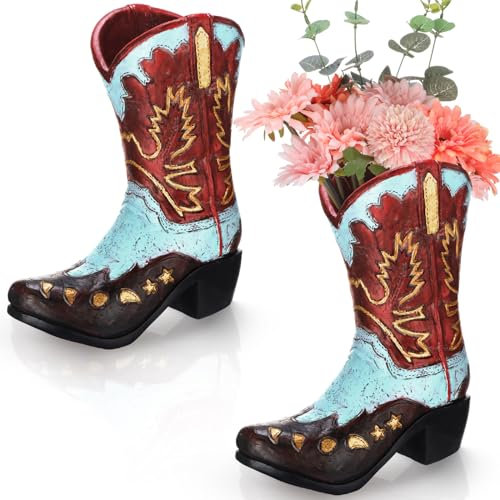 Mifoci Stiefelvase, Western-Harz, Cowboystiefel, Übertopf, Cowgirl-Dekoration für Blumen, Zuhause, Tisch, Western-Party, Dekoration, Hochzeitstag, Western-Cowboy, Cowgirl-Partyzubehör (1 Stück)