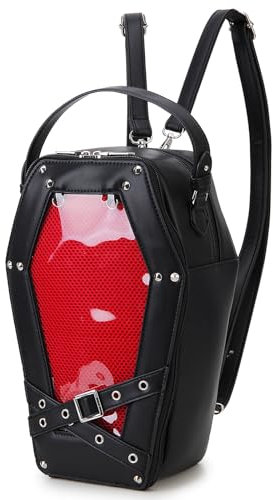 fancybag Coffin Shaped Gothic Ita Backpack Clear Window Women Handbag and Crossbody Bag with Inserts for Pins Display (Pins Not Included), Black, One Size, Y2k, black