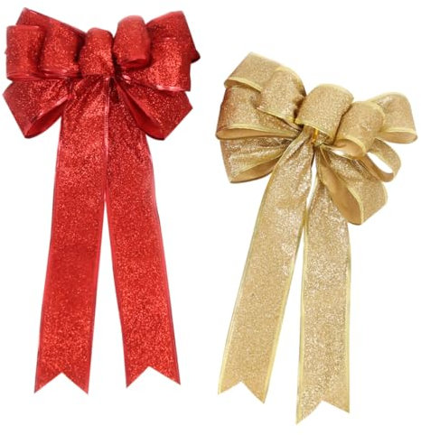 TOPBATHY Rote Weihnachtsschleifen aus Seidenband Goldene Schleifen für Weihnachtsbaumdekoration Geschenkbox-Dekoration Vielseitig Einsetzbar