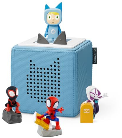 tonies Toniebox Marvel Spidey & Friends Bundle including 1 Creative & 3 tonies - Spidey, Ghost Spider & Miles Morales, Blue