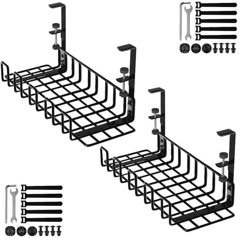 WTADAY Kabel-Management-Tablett für den Schreibtisch, 40,6 cm, ohne Bohren, Kabel-Organizer mit Klemmen für Drahtmanagement, 4 mm stabile Schreibtisch-Kabel-Organizer-Tablett, Kabelmanagement-Rack für