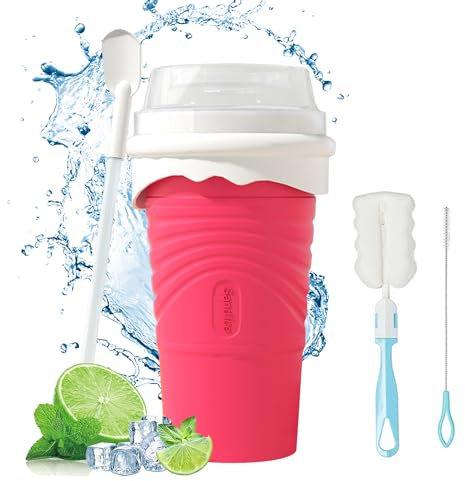 SCBOY Slushy Maker Cup, Macchina per granita in silicone, Cucchiaio a cannuccia 2 in 1 (con spazzola per tazze) Per Macchina per granita