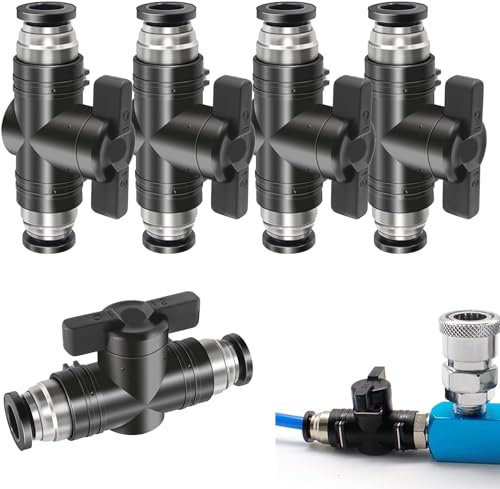 Pneumatik Steckverbinder, Pneumatischer Kugelhahn, Steuerventilfittings, Push to Connect Steuerventilfittings, für Pneumatikschlauch, Gas Schnellkupplung,5 Stück, 6mm