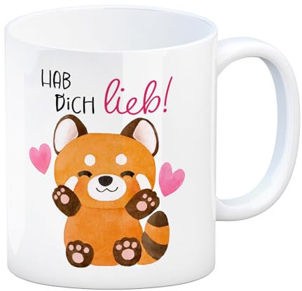 Roter Panda Kaffeebecher mit Spruch Hab dich lieb Kawaii Katze Bär Design Liebevolle Idee für Freundin zum Valentinstag Freundschaftsbecher