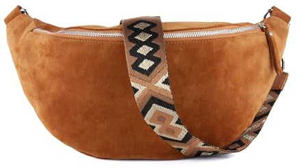 lePelou Bauchtasche aus Veloursleder in XL, große Wildleder Bauchtasche, Festival Tasche, Cross Body Tasche, Gürteltasche, Geschenk (Cognac 5)