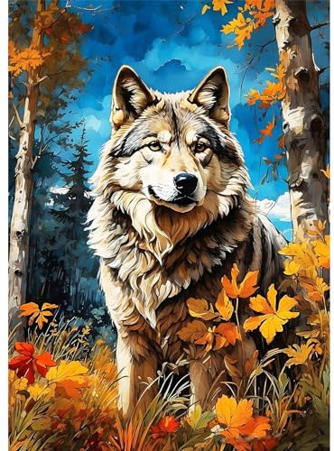 EOBROMD Diamond Painting Erwachsene Wolf, 5D Diamant Painting Bilder Erwachsene Wald, DIY Diamond Painting Bilder Diamant Malerei Tiere Set für Wanddekoration 30x40 cm