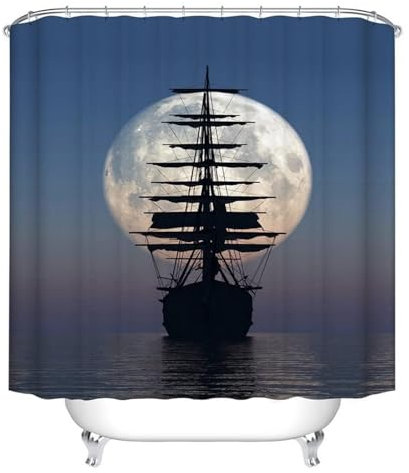 Shower Curtain Better Curtains Pirate Porthole Sailor Polyester Shower Curtain Wall Decoration Hanging Curtains Bathroom Curtains (Color : 6, Size : 150Wx200H CM)