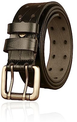 SUIOPPYUW Herren Ledergürtel Doppelschnalle Ausgehöhlter Bund Designer Metall Vintage Universal Classic Jeans Cowboy Home, Schwarz, 110cm
