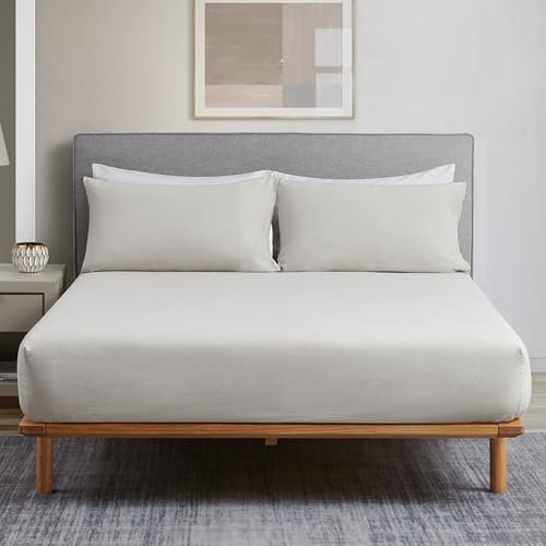 DAPU Spannbettlaken Halbleinen, 100×200cm Bettlaken mit 30cm Tiefe Tasche für Matratze, Weiches Atmungsaktives Leinen Baumwolle Spannbetttuch, Hohe Matratzenbezug, Beige