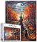 Happy Halloween Art 1000 Stück Jigsaw Puzzles für Erwachsene Hexe Mädchen Malerei Jigsaw Puzzle Schwarze Katze und Kürbisse Puzzles für anspruchsvolle Familienaktivität Herbst Wald Bilder DIY Puzzle