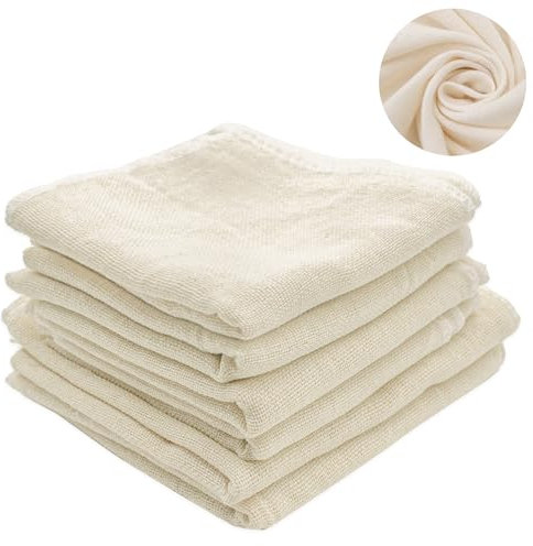 6 Stück Passiertuch Käsetuch, Reine Baumwolle Mulltuch, Filtertuch zum Abseihen, Wiederverwendbar Ungebleichte Baumwolle Seihtuch, Cheesecloth Leinentuch für Sojamilch Joghurt Gemüse Dämpfen