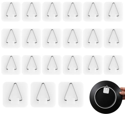 20 Pcs Invisible Vertical Plate Hangers for Walls, Adhesive Picture Hangers, Hanging Hooks for Decorative Plates, Photo Frame, Art Decor