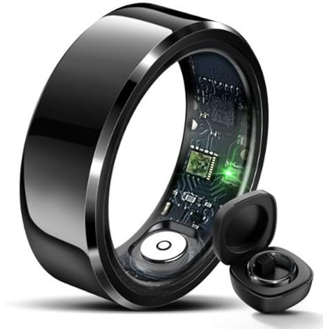 Bague Intelligente pour Homme et Femme, avec Boîtier de Chargement, Étanche IP68, Batterie de 7 Jours, Surveillance Intelligente du Sommeil(Black,11#)