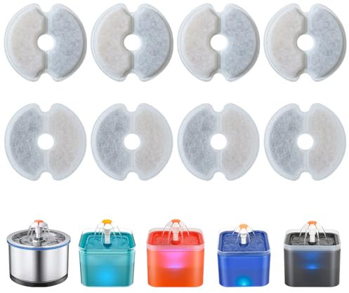 Zemiu Cat Water Fountain Filter Replacement Kit 8 Pcs, Cat Water Fountain Filters, Pet Fountain Replacement Filters for 2L Cat Drinking Fountain