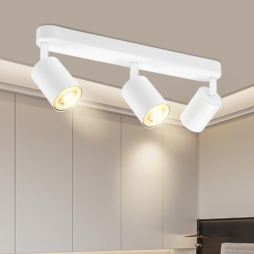 BOYIR Deckenstrahler 3 Flammig Weiß, Modern Deckenlampe Strahler Schwenkbar 350°, GU10 Deckenleuchte Spot Strahler, Spotlight Lampe Deckenspots für Küche Flur Wohnzimmer, Ohne Leuchtmittel