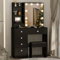 Saimeihome Schminktisch mit Beleuchtung und Hocker, Schwarze Frisiertisch mit Spiegel 3 Lichtfarbe Einstellbare Helligkeit, Kosmetiktisch 6 Schubladen 6 Ablagefächern für Schlafzimmer 80x36x130CM S30