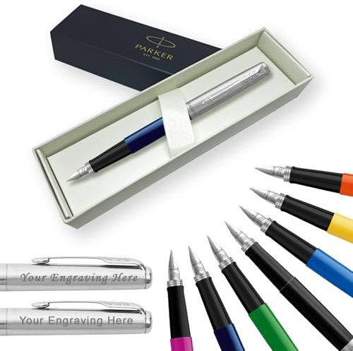 Parker Jotter Fountain Pen Personalised Pen Engraved In Classy Gift Box Ideal, Birthday, Valentines, Mothers or Fathers Day Engraved Parker Pen with Laser Engraving (Navy Blue)