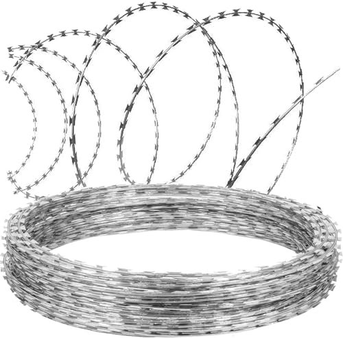 MTNBHH Razor Wire, Galvanized Barbed Wire, Barbed Clip Rope, Razor Wire Fence for Guardrail Home Garden Blade Wire Fence(656FT/200m)