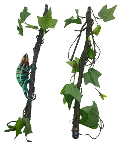 Kathson Reptile Climbing Branch Flexible Bend-A-Branch Jungle Vines Terrarium Plant Decoration with Suction Cup for Crested Gecko Chameleon Gecko Snake Tree Frog 2PCS (Green)
