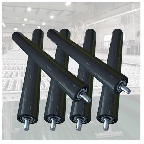 6 Pcs Conveyor Rollers - Polyurethane Transmission Replacement Part Dia 35mm/ 1.4in, 50mm/ 2in, 60mm/ 2.4in, 70mm/ 2.8in, Roller for Lawn Mower & Warehouses Galvanized End, Black(Set of 6 D-2/50mm,L-