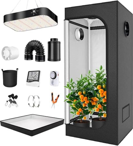 Growzelt-Set Mit Dimmbaren 200-W-Led-Pflanzenlampen, 600d Oxford-Gewebe Und 10 Cm Aktivkohlefilter – Ideal FüR Die KüChe Pflanzen GemüSe