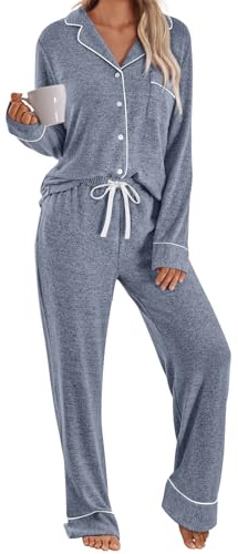 LILLUSORY Women's Long Sleeve Pajama Sets Lounge 2 pieces 2026 Fall Blue