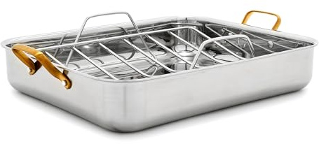 GreenPan Reserve 16 x 13 Tri-Ply Stainless Steel Roasting Pan with Roaster Rack, Multiclad Cookware, Induction Suitable, Stainless Steel Handles, Dishwasher & Oven Safe, Silver