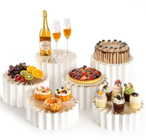 PUERSI Set da 6 Alzate per Buffet, Espositori Pieghevoli per Cibo per Feste, Stand per Torte in Acrilico e Cartone - Bianco