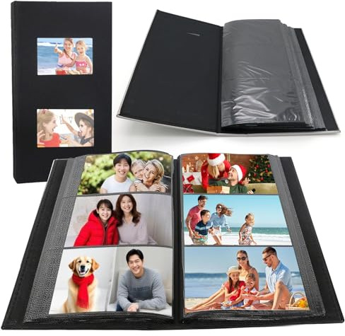 Fotoalbum Einsteckalbum, 10x15 300 Fotos Fotoalbum zum Einstecken Photo Album Slip In Fotoalben mit Frontfenster für Geburtstag Hochzeit Urlaubsgeschenke (Schwarz, 50 Blatt/100 Seiten)