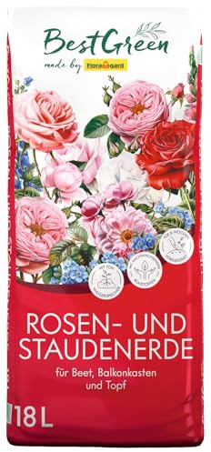 BestGreen Rosen- & Staudenerde 18 L – torfreduzierte Pflanzerde mit lockerer, nährstoffreicher Struktur für Rosen, Stauden & mehrjährige Beetpflanzen – fördert kräftige Wurzeln & üppige Blüte
