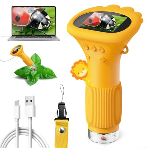 Microscopio Digital,Ahalfcit Microscopio Infantil,Microscopio Electrónico,Cámara con Zoom 1000x y Pantalla de 2 Pulgadas,Regalo de Cumpleaños para 3-12 Años,Juguetes Educativos de Ciencia-Naranja