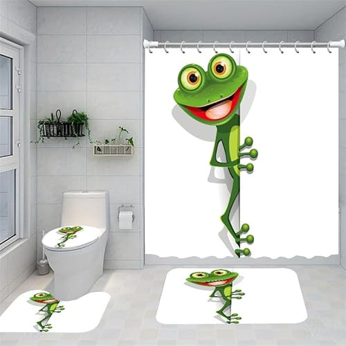 Badgarnitur 3 Teilig Badezimmerteppich Waschbar Badematte rutschfest,Wc Vorleger Mit Ausschnitt Und Badematte, Badvorleger Toilette Teppich 45X75Cm Frosch