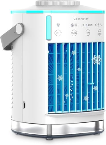 Portable Air Cooler, 3-in-1 Air Cooler, Mini Air Conditioner With 4 Wind Speed & 7 Colour Lights & 700ml Water Tank&2-8H Timer, Personal Evaporative Air Conditioner Fan for Home, Office, Bedroom