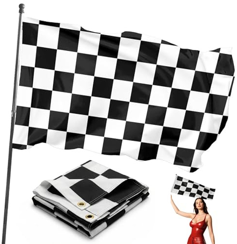 2 Stück Schwarz Weiß Karierte Rennflagge - Groß 150x90 cm - Widerstandsfähiges Polyester - Für Auto und Motorraddekoration, Geburtstage, Sportveranstaltungen und Partys