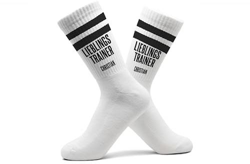 Shirtracer Tennissocken personalisiert Lieblingstrainer Name | Sportsocken, Damen, Herren, mit Spruch, Crew Socks, Retro, bedruckt, Statement Socken, Geschenk