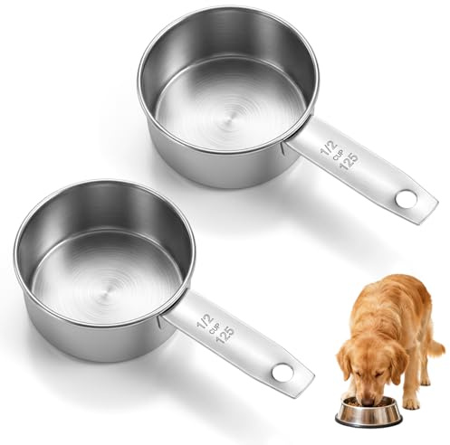 Classicseali 2 misurini per cibo per animali domestici, in acciaio inox, misura 1/2 per cibo per cani, mezze tazze da 125 ml, per nutrire animali domestici, ingredienti asciutti e bagnati, lavabili in