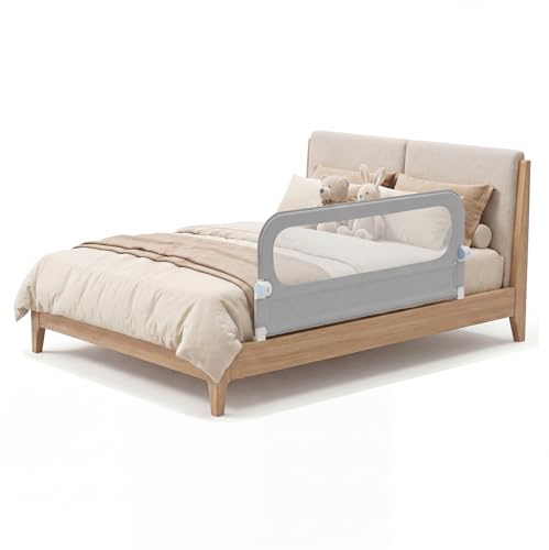 COSTWAY Bettgitter klappbar, 120 x 60 cm Bettschutzgitter mit abnehmbarem Oxford-Bezug, U-förmigem Gestell & Gurt, Kinderschutzgitter, Rausfallschutz für Kinderbett Elternbett Boxspringbett (Grau)