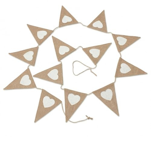 MYZWEL Wimpelkette Hochzeit Vintage Herz Girlande - 13 Wimpel (2,8m) Hochzeitsdeko für Polterabend, Verlobung & Gartenparty, Banner Girlande für Standesamt & Geburtstag, Beige