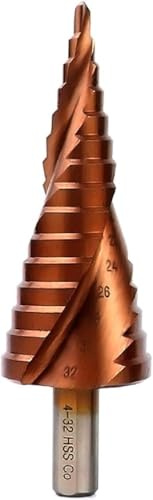 Foret étagé au cobalt 4-32mm,foret conique HSS M35 pour inox et métaux durs | pointe 118° – pour perceuse à colonne & visseuse à choc – tôle, acier, alu, bois, plastique, 15 tailles