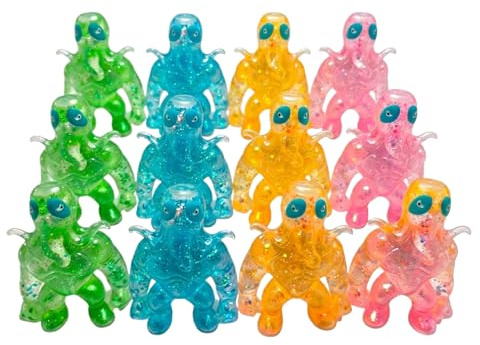 12 Stück Tintenfisch-Alien Squeeze Spielzeug, Stressbälle Antistressball Kinder Set, Stressabbauball, Squishy Toy für Geburtstags Party,Anti Stress Bälle Spielzeug für Erwachsene